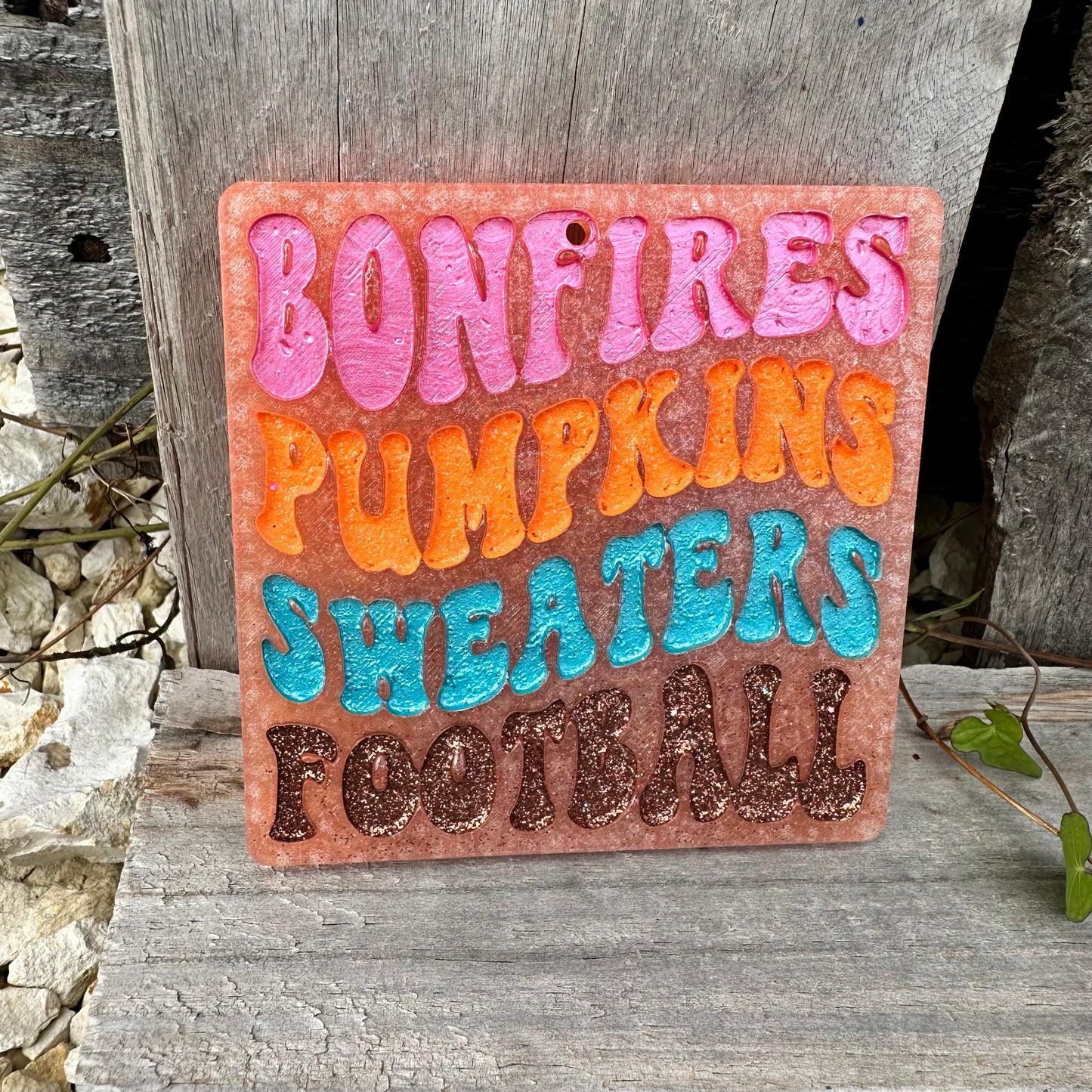 Fall “Bonfires, Pumpkins, Sweaters” Car Freshie