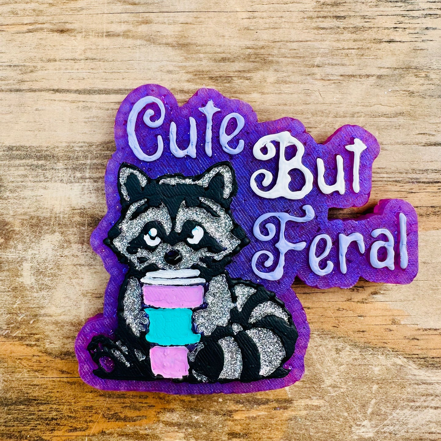 **Custom** “Cute But Feral” Raccoon Car Freshie