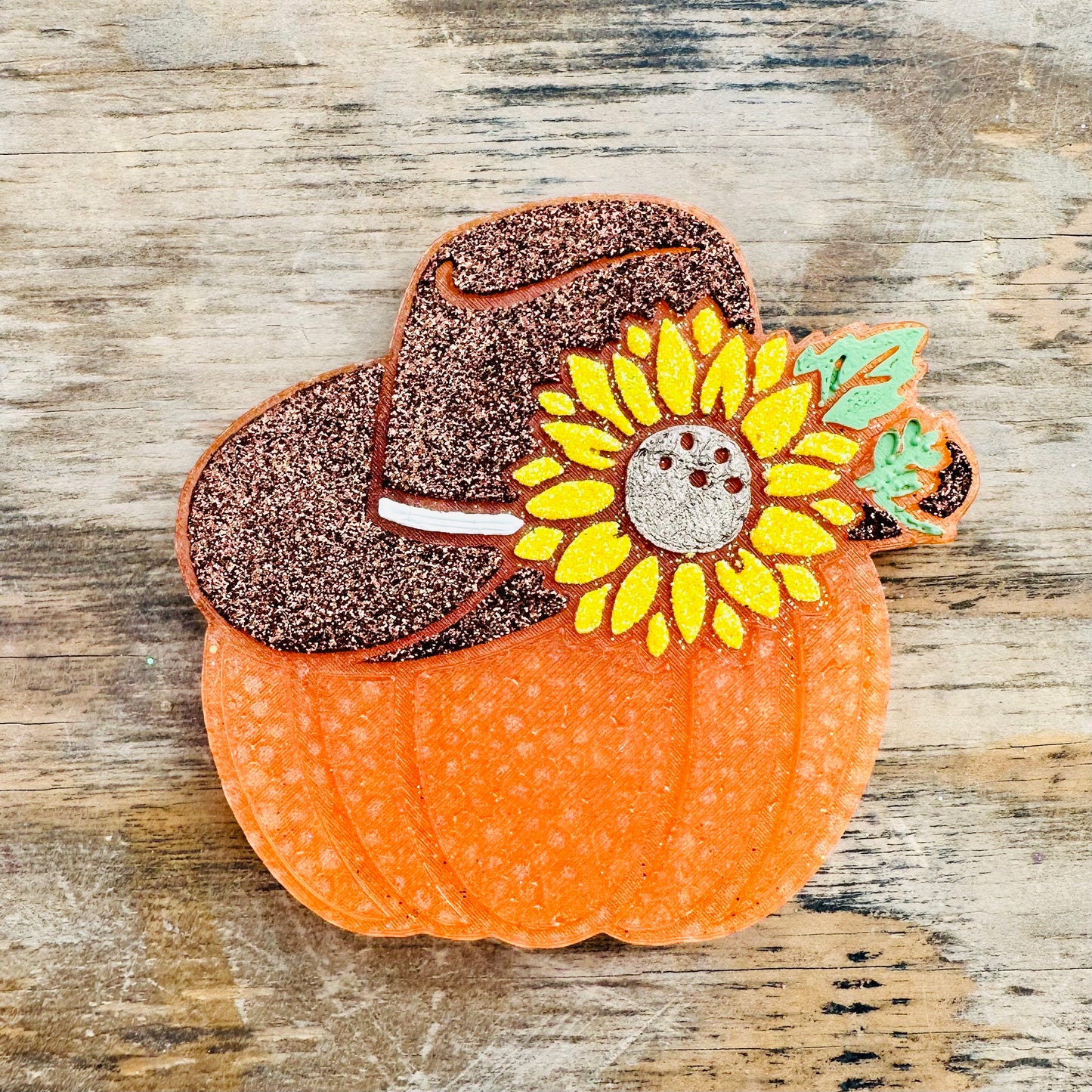 Fall Pumpkin with Cowboy Hat and Sunflower Car Freshie