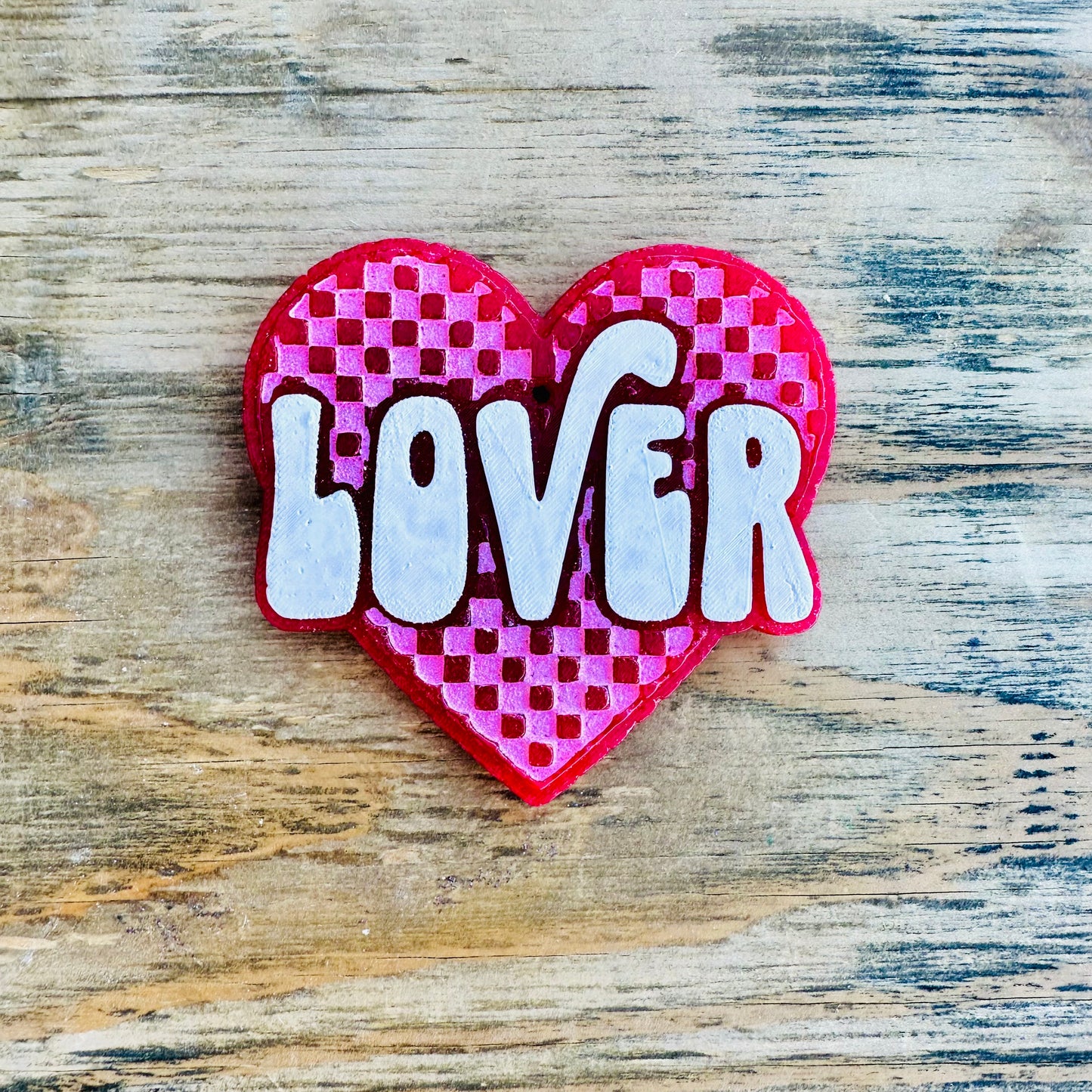 Valentines Checkered “Lover” Heart Car Freshie
