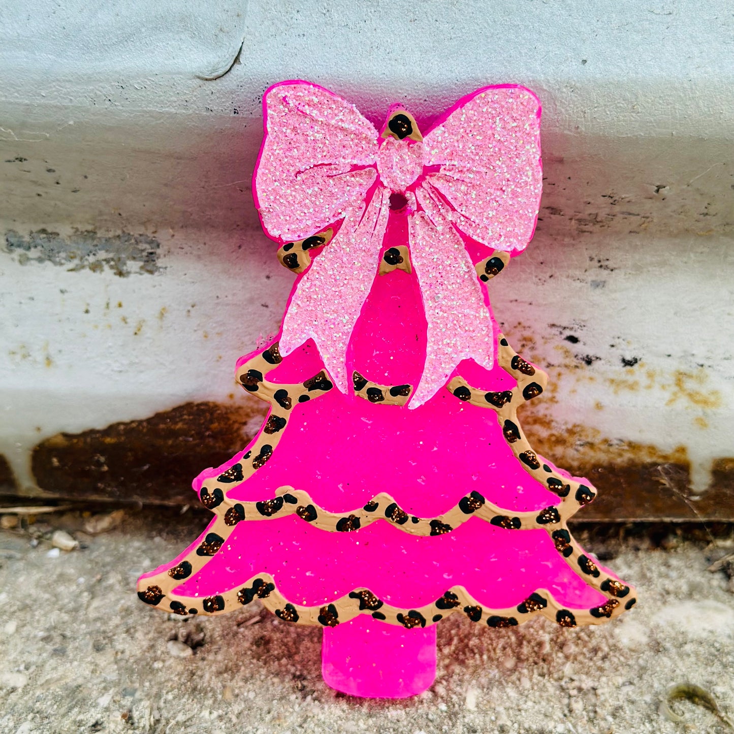 Leopard Christmas Tree with a Bow Car Freshie