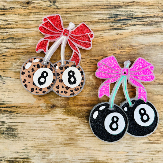 **Custom** Eight ball Cherries with Bow Car Freshie