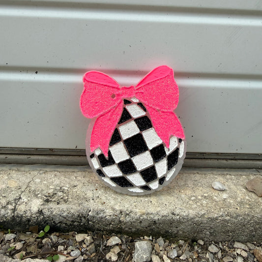 **Custom** Black & White Checkered Disco ball with Bow Car Freshie