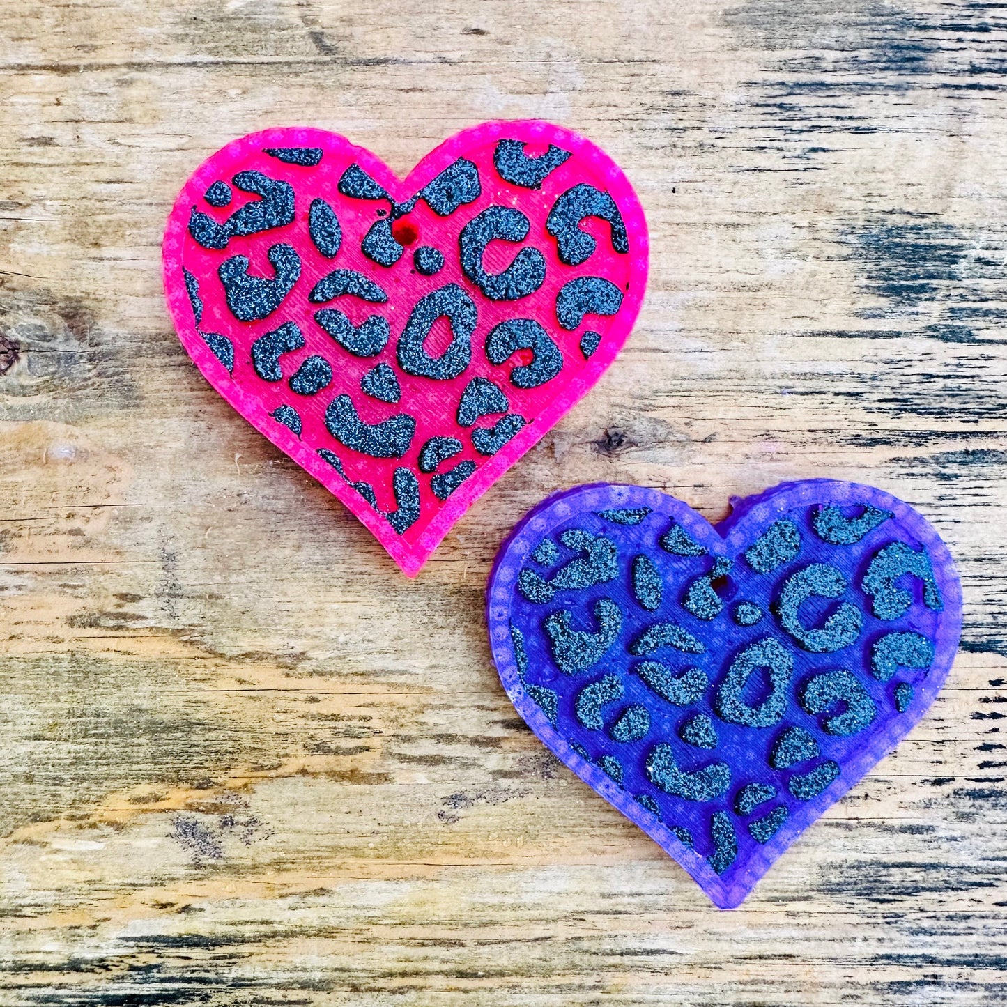 **Custom** Colored Leopard Heart with Black Glitter Car Freshie