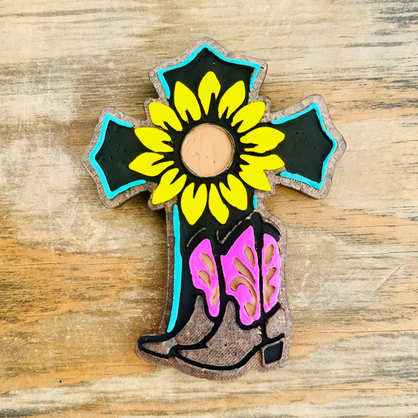 **Custom** Boot & Sunflower Cross Car Freshie