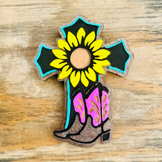 **Custom** Boot & Sunflower Cross Car Freshie
