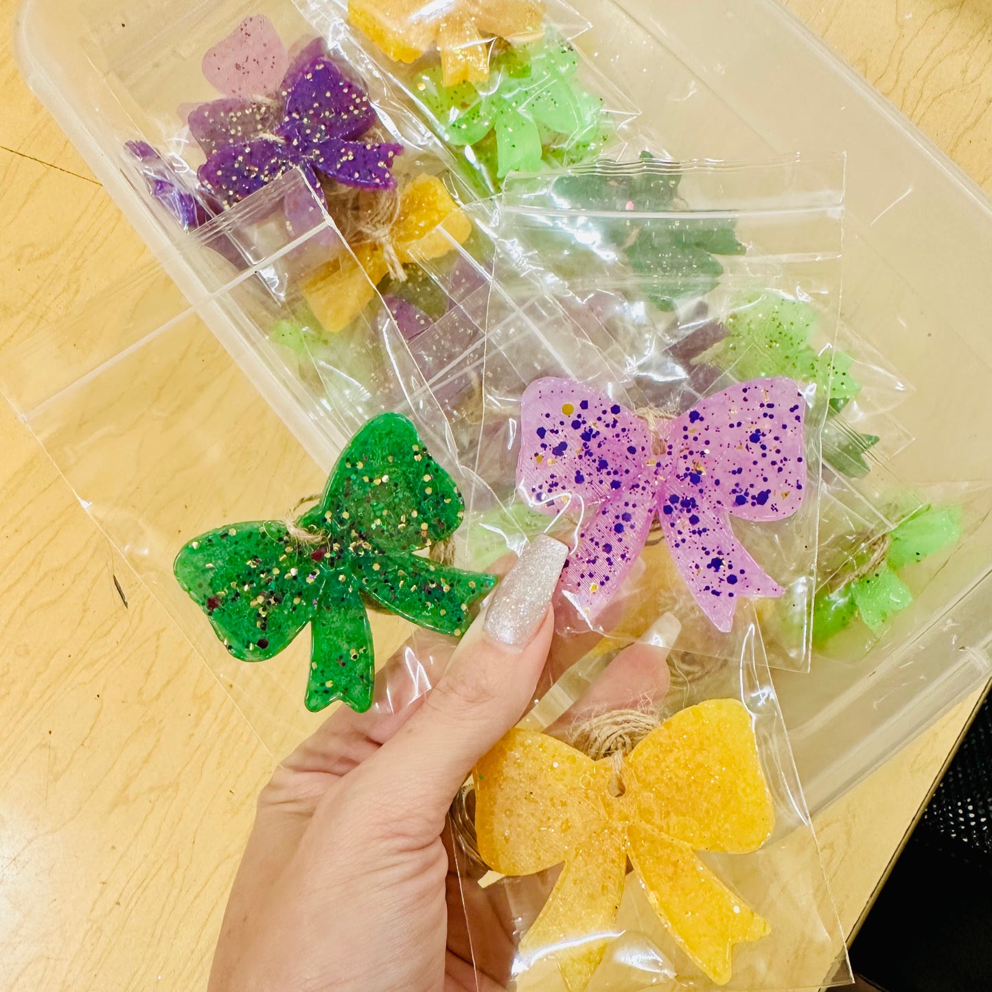 Mardi Gras Mini Bow Car Freshie