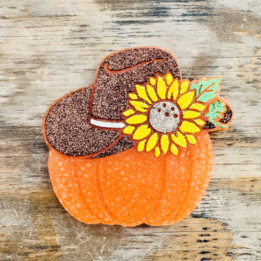 Fall Pumpkin with Cowboy Hat and Sunflower Car Freshie