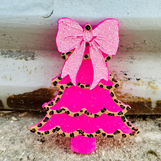 Leopard Christmas Tree with a Bow Car Freshie