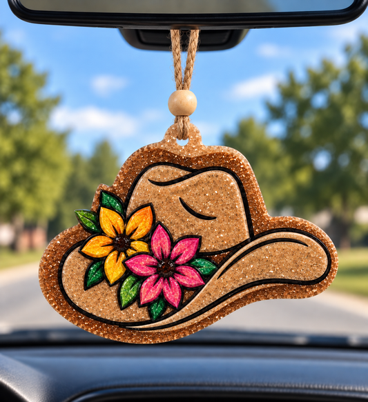 **Custom** Cowboy Hat with Flowers Car Freshie