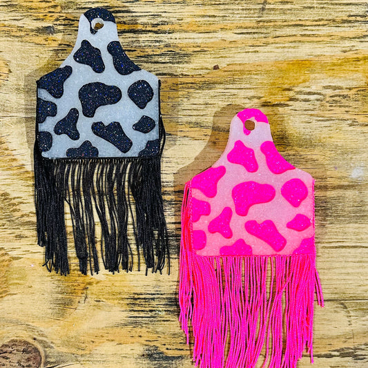 **Custom** Cow Print Cow Tag with Fringe Car Freshie