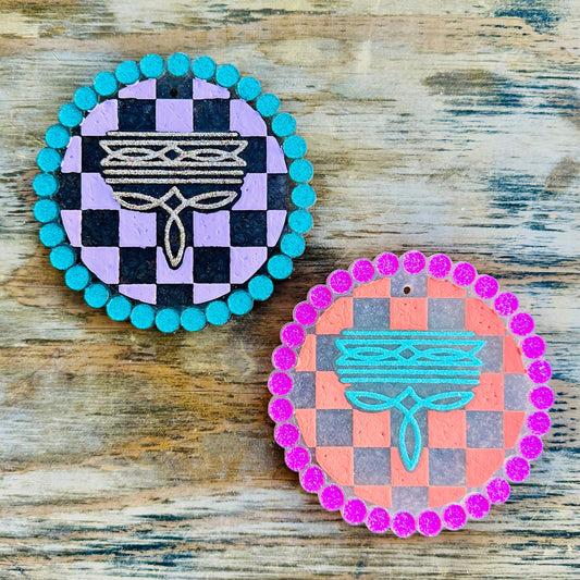 Checkered Boot Stitch with Pearls Car Freshie