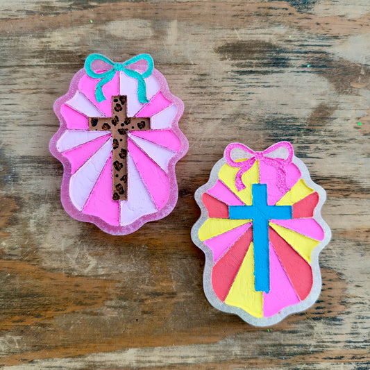 **Custom** Mosaic Cross with Bow Car Freshie
